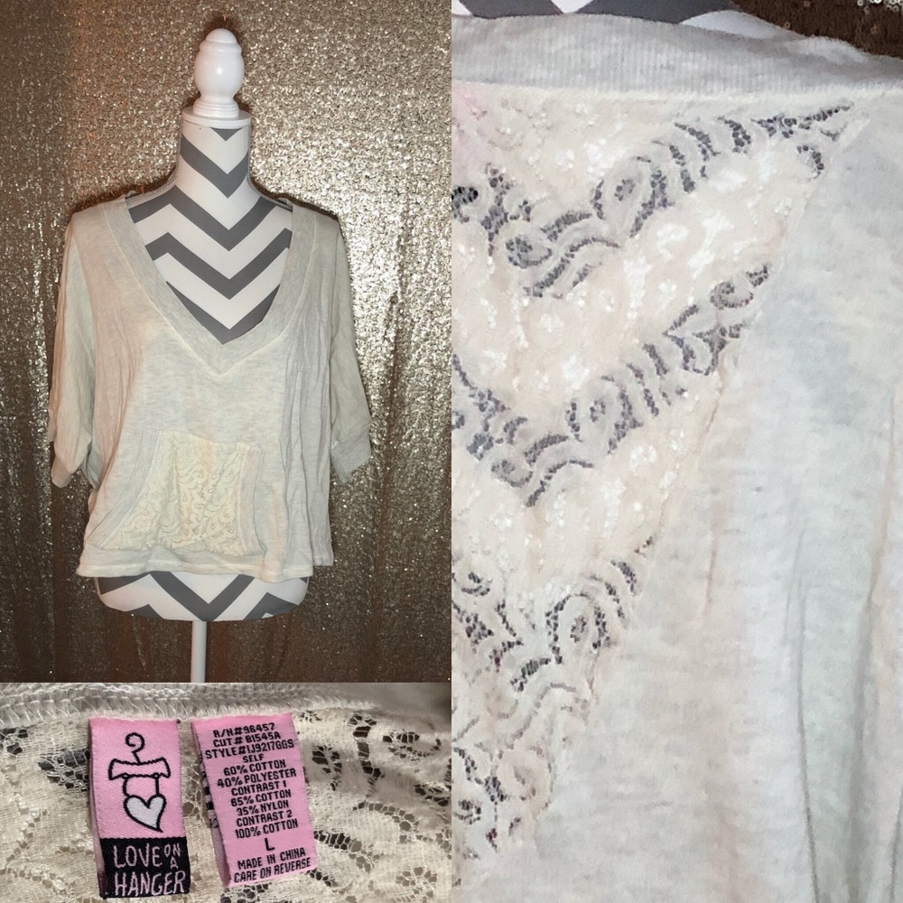 Love on a Hanger lace crop sweatshirt